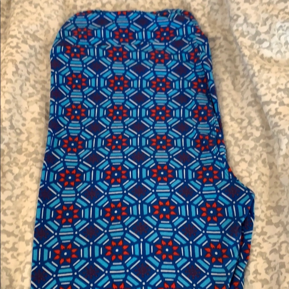 Blue, Red Flower Leggings